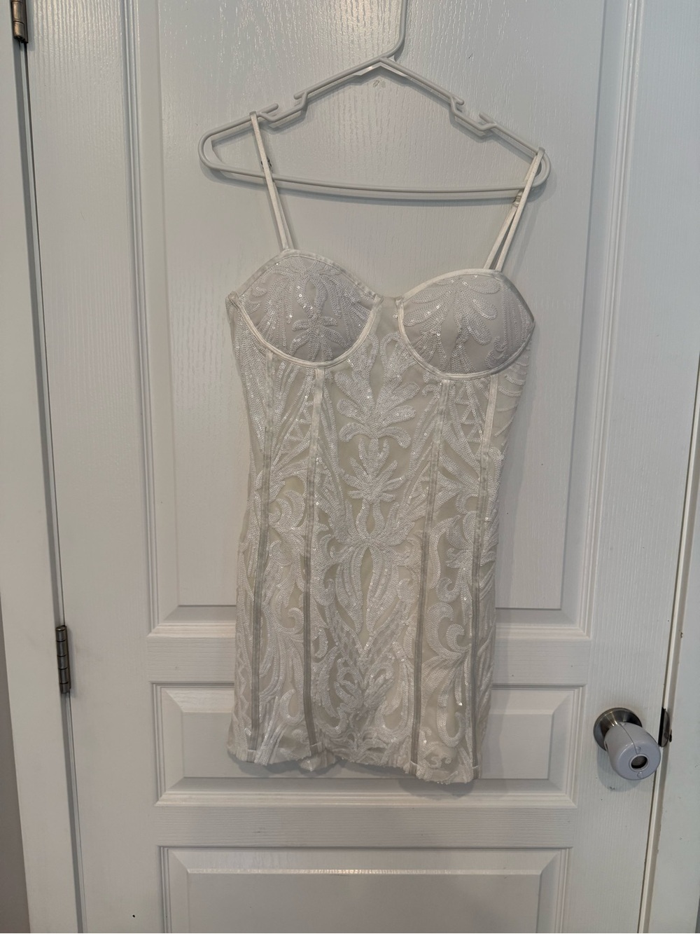 Lulu's White Beaded Lace Bustier Mini Dress